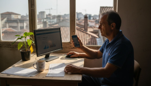 Empresário de pequena empresa a analisar os resultados digitais