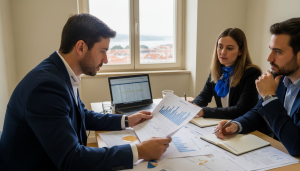 Responsável de PME a analisar gráficos com dados durante uma reunião