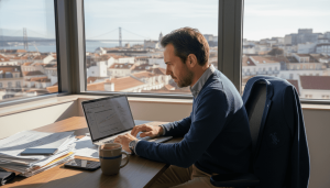 Empresário a analisar os resultados das campanhas de email marketing