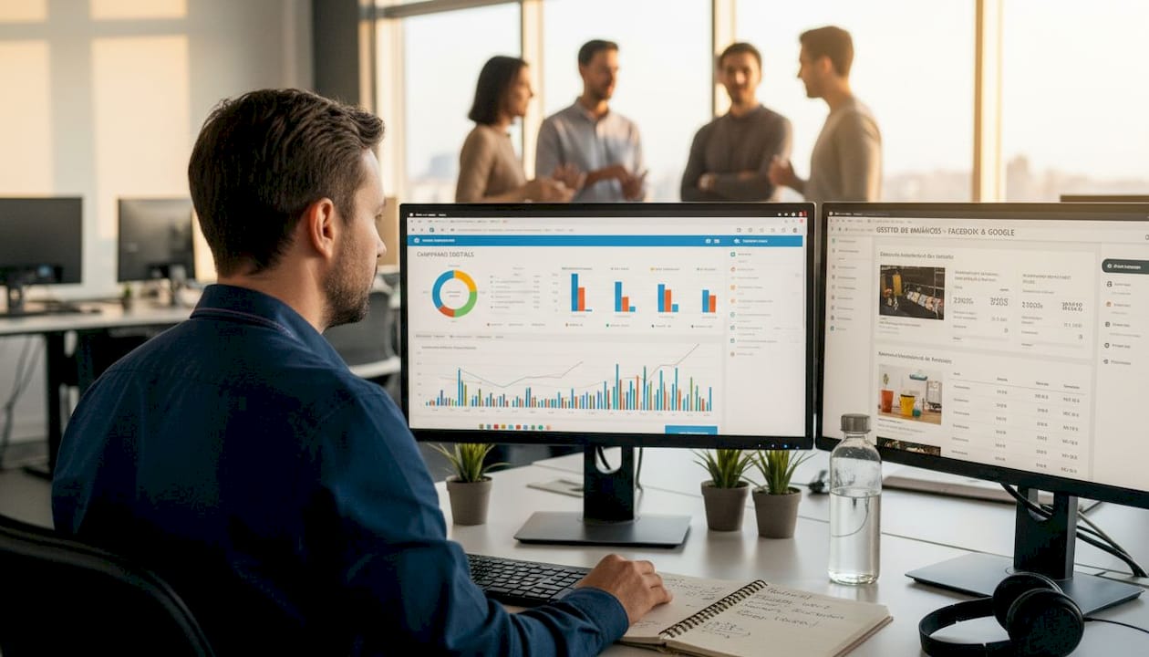 Profissional de marketing digital a avaliar o desempenho das campanhas