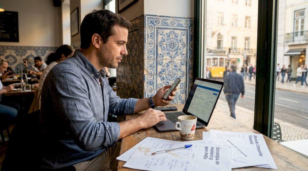 Dono de uma PME a delinear uma estratégia de marketing de influência